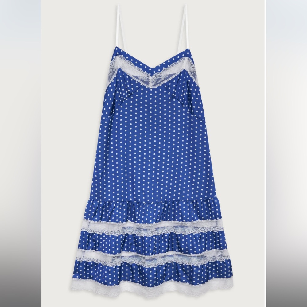 Frankie's Bikinis Blue Polka Dot Midi Dress with White Lace Trim - Picture 4 of 4